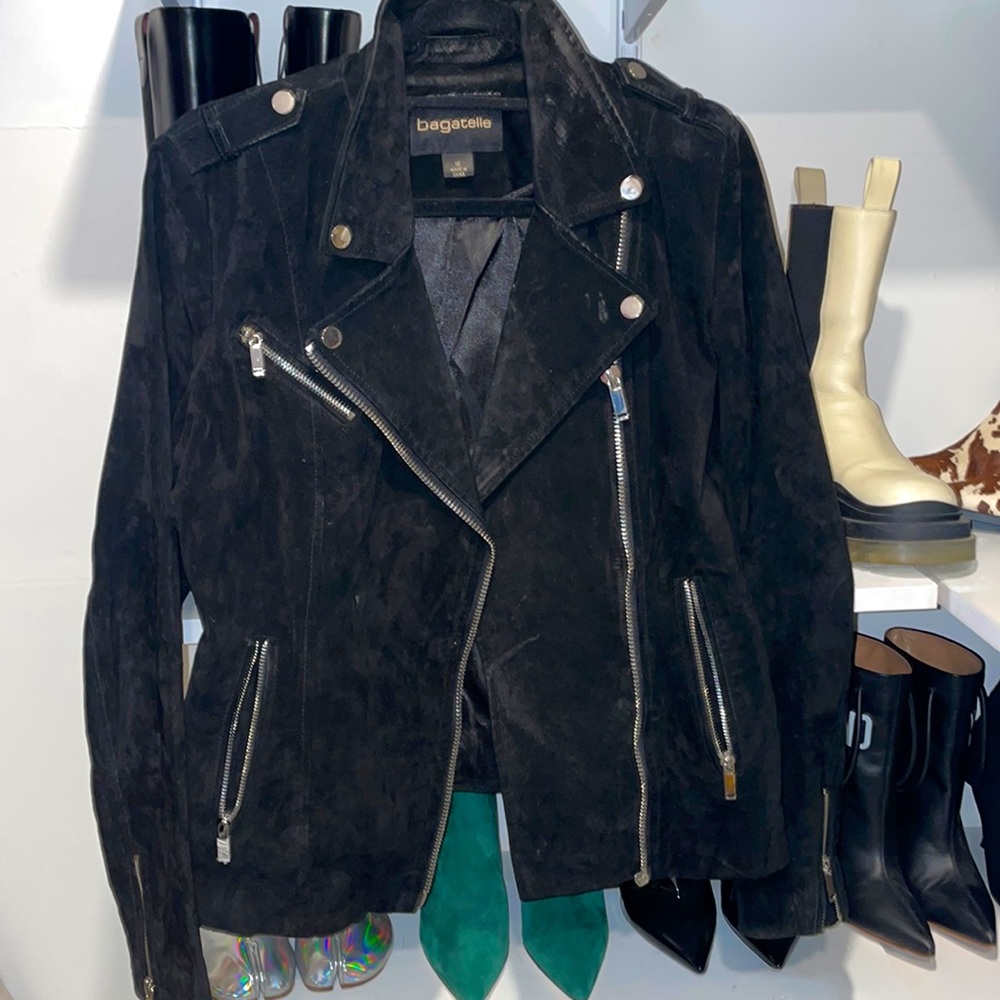 Bagatelle Black Suede Biker Moto Jacket Size 12